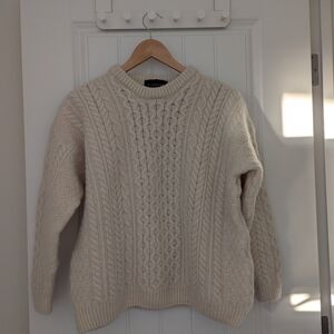 Rue Saint Patrick Ivory Wool Cable Knit Sweater Size Medium